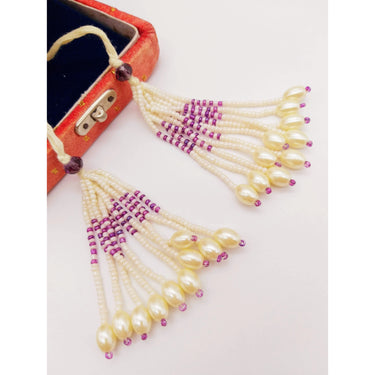 Ivory White and Purple Bead Tassels Latkan, Indian Latkans, Beaded Danglers